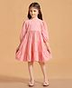 MASTARANG Three Fourth Puffed Sleeves Solid Tiered Dress - Baby Pink