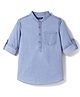 Pine Kids Woven Full Sleeves Washed Mandarin Collar Kurta Style Denim Shirt - Blue