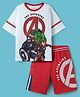 Pine Kids Marvel Single Jersey Knit Half Drop Shoulder Sleeves T-Shirt & Cut & Sew Shorts Set With Avengers Graphics - White & Red