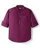 Pine Kids Cotton Woven Full Sleeves Mandarin Collar Solid Kurta Style Shirt - Maroon