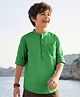 Pine Kids Cotton Woven Full Sleeves Mandarin Collar Solid Kurta Style Shirt - Green