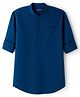 Pine Kids Cotton Woven Full Sleeves Mandarin Collar Solid Kurta Style Shirt - Navy Blue