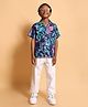 Greendeer 100% Cotton Half Sleeves Floral Printed Shirt & Pant Set - Navy Blue & White