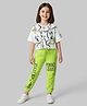 Ollington St. Disney Single Jersey Knit Half Drop Shoulder Sleeves Oversize Crop T-Shirt And Trouser With Flap Pocket And Minnie Mouse Graphics - Green & White