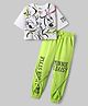 Ollington St. Disney Single Jersey Knit Half Drop Shoulder Sleeves Oversize Crop T-Shirt And Trouser With Flap Pocket And Minnie Mouse Graphics - Green & White