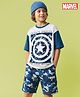 Pine Kids Marvel Single Jersey Knit Half Sleeves Drop Shoulder T-Shirt & Shorts Set with Avengers Graphics & Camouflage Detailing - Blue & White