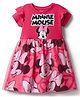 Babyhug Disney Single Jersey Knit Half Sleeves Frock With Minnie Mouse Graphics & Frill Detailing - Dark Pink