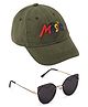 DukieKooky Music Text Detailed Cap & Heart Designed Sunglasses Set - Olive Green-  Diameter 51 Cms