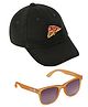 DukieKooky Cotton Pizza Embroidered Baseball Cap With Sunglasses - Black-  Diameter 51 Cms