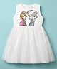 Babyhug Disney Single Jersey Knit Sleeveless Frock with Elsa & Anna Graphics with Foil Print & Mesh Detailing - White