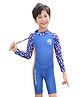 Little Surprise Box Full Raglan Sleeves Alphabets Printed Legged Swimsuit - Blue