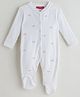 One Friday Cotton Full Sleeves Bow Embroidered Footed Romper - White