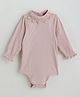 One Friday Cotton Full Peasant Sleeves Schiffli Embroidered Ribbed Onesie - Sand