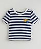 One Friday Cotton Half Sleeves Dinosaur Embroidered Striped Tee - Blue