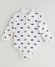 One Friday Cotton Full Sleeves Cars Printed Onesie - White
