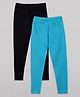 Sheer Love Cotton Jersey Pack Of 2 Solid Leggings - Black & Teal Blue