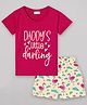 Sheer Love Cotton Jersey Half Sleeves Typography & Flamingo Printed Night Suit Set - Fuschia & Off White