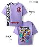 Pine Kids Marvel Terry Knit Oversized Half Sleeves Drop Shoulder T-Shirt With Front And Back Avenger Graphics - Purple