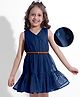 Hola Bonita Woven Sleeveless Solid Frock With Belt - Navy Blue