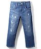 UCB Cotton Woven Full Length Solid Color Distressed Jeans - Blue