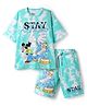 Pine Kids Disney Single Jersey Knit Half Drop Shoulder Sleeves Oversized T-Shirt & Shorts Set With Mickey Mouse & Family Graphics & Tie & Dye Print - Aqua Blue