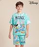 Pine Kids Disney Single Jersey Knit Half Drop Shoulder Sleeves Oversized T-Shirt & Shorts Set With Mickey Mouse & Family Graphics & Tie & Dye Print - Aqua Blue
