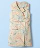 melon Cotton Woven Sleeveless Printed Collar Neck Frock With Belt - Light Grey