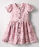 melon Cotton Woven Half Puffed Sleeves Frocks With Floral Print - Pink