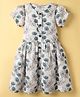 melon Cotton Woven Half Sleeves Frock With Floral Print - Teal Blue