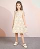 melon Cotton Woven Frill Sleeves Frock With Floral Print - Yellow