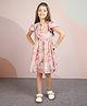 melon Cotton Woven Cap Sleeves Frock With Floral Print - Multicolor