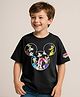 Pine Kids Disney Single Jersey Knit Half Drop Shoulder Sleeves T-Shirt With Mickey Mouse & Family Graphics - Black