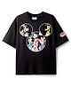 Pine Kids Disney Single Jersey Knit Half Drop Shoulder Sleeves T-Shirt With Mickey Mouse & Family Graphics - Black