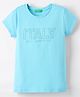 UCB Cotton Knit Half Sleeves T-Shirt with Text Embroidery - Aqua Blue