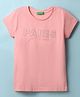 UCB Cotton Knit Half Sleeves T-Shirt with Text Embroidery - Light Pink