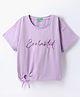 UCB Cotton Knit Half Sleeves T-Shirt with Text Embroidery & Diamond Embellishment - Lilac