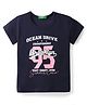 UCB Cotton Knit Half Sleeves T-Shirt with Text Print - Navy Blue
