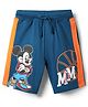 Pine Kids Disney Terry Knit Knee Length Shorts with Cut & Sew Design & Mickey Mouse Print - Navy Blue & Orange