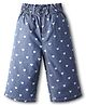 Babyhug Cotton Denim Ankle Length Culottes With Heart Print - Blue