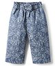 Babyhug Ankle Length Cotton Denim Culottes with Floral Print & Bow - Navy Blue
