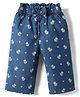 Babyhug Ankle Length Cotton Denim Culottes with Floral Print & Bow Applique - Navy Blue