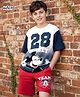 Pine Kids Disney Single Jersey Knit Half Drop Shoulder Sleeves T-Shirt & Shorts Set With Mickey Mouse & Family Graphics - White & Red