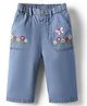 Babyhug Ankle Length Cotton Denim Culottes with Floral Embroidery - Light Blue