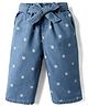 Babyhug Cotton Denim Ankle Length Culottes with Belt & Floral Print - Blue