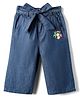 Babyhug Cotton Denim Ankle Length Culottes With Floral Embriodery - Blue