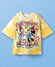 Pine Kids Disney Terry Knit Half Sleeves Drop Shoulder Sleeves Oversized T-Shirt with Minnie Mouse & Family Graphics - Yellow