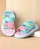 Babyoye Velcro Closure Sandals With Hearts Print & Applique - Turquoise & Pink