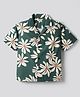 Primo Gino 100% Viscose Half Sleeves Daisy Print Drop Shoulder Resort Collar Shirt - Dark Green