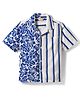 Primo Gino 100% Viscose Woven Half Sleeves Floral Print & Stripe Design Drop Shoulder Resort Collar Shirt - Blue & White