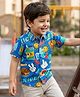 Babyhug Cotton Pique Textured Knit Half Sleeves Shirt With Text Print - Blue